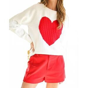 NEW VINE & LOVE heart design cable detail knitted sweater in white/red